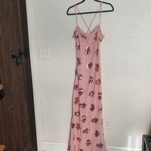 Peppermayo Strapless Pink Sequin Floral Dress